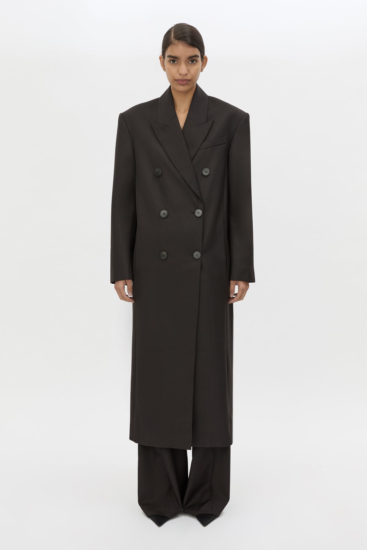 Saxony Double Breasted Coat in Espresso Pindot - CAMILLA AND MARC® C&M