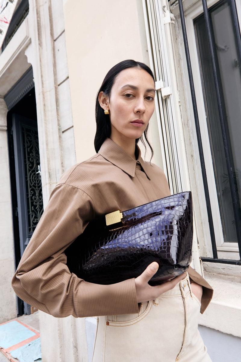 Poppy Croc Leather Clutch in Burgundy CAMILLA AND MARC® C&M