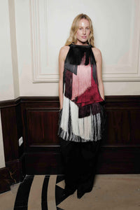 Front view CAMILLA AND MARC Evara Fringe Mini Dress at Paris Fashion Week.