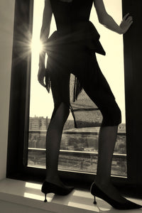 Styled view CAMILLA AND MARC Noe Skirt in Black with a sheer high‑waisted pencil midi silhouette.