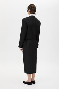 Back view CAMILLA AND MARC Caius Relaxed Cropped Blazer in Black with collarless neckline in Australian wool.
