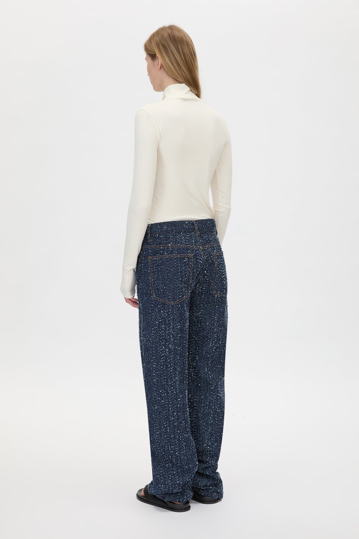Back view CAMILLA AND MARC Axial Top in Cream with layered cross‑over high neck.