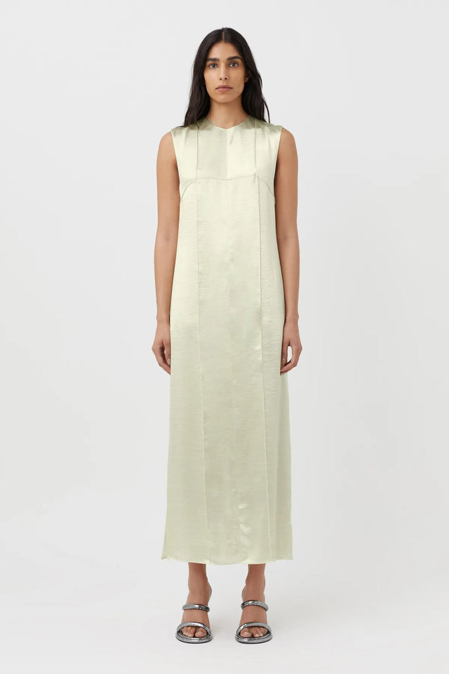 Myah Satin Sleeveless Shift Midi Dress in Acid Yellow CAMILLA AND MARC Official C M