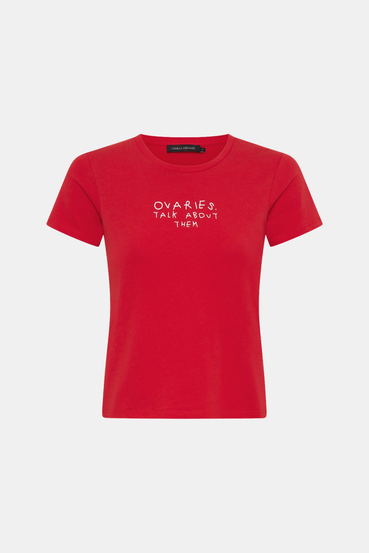 Ghost View - CAMILLA AND MARC 'Ovaries. Talk About Them.' Cotton Slim Tee in Poppy Red.