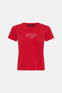 Ghost View - CAMILLA AND MARC 'Ovaries. Talk About Them.' Cotton Slim Tee in Poppy Red.