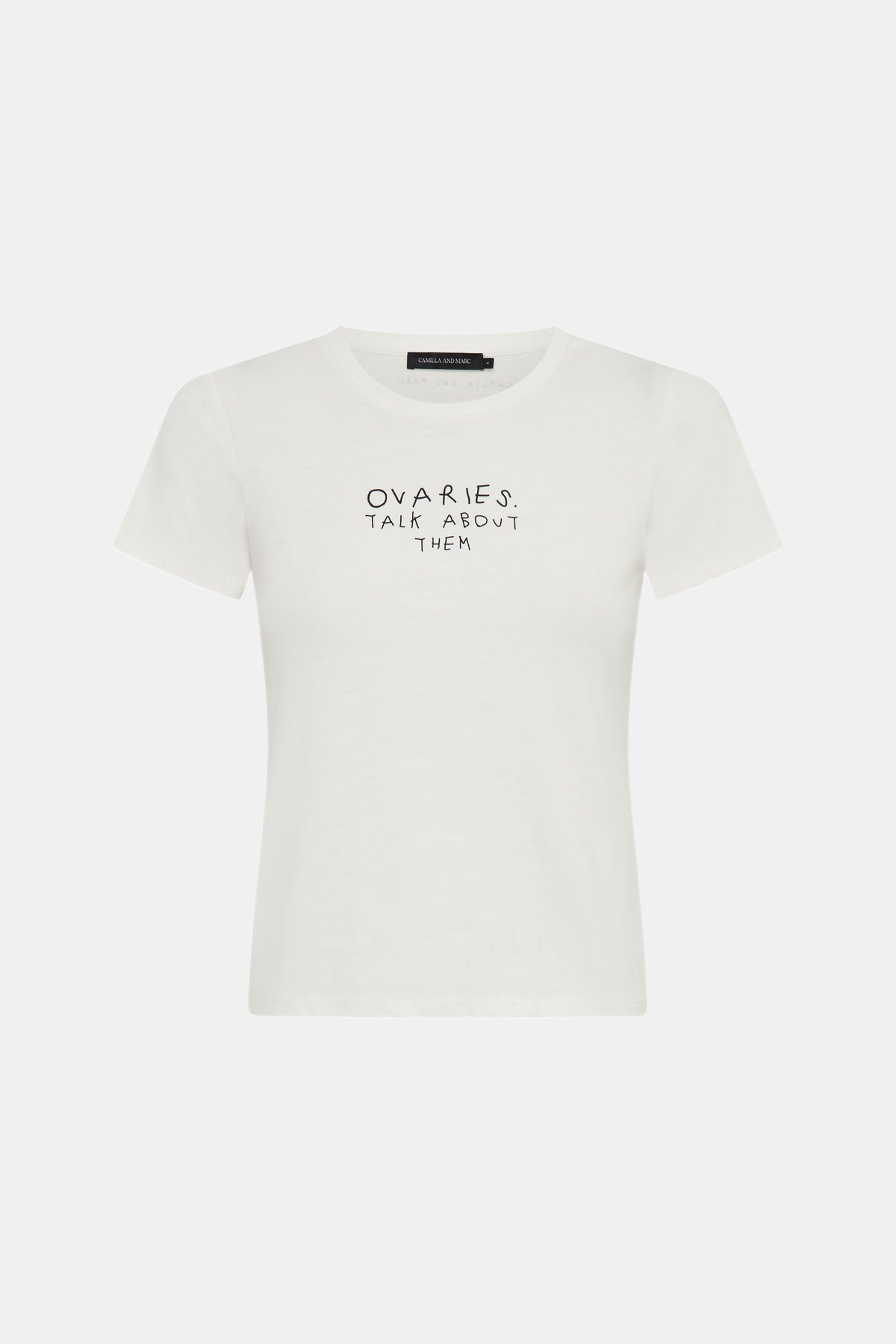 Ghost View - CAMILLA AND MARC 'Ovaries. Talk About Them.' Cotton Slim Tee in Soft White.