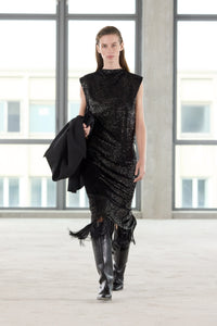 Sabel Maxi Dress - CAMILLA AND MARC Sabel sequin black sleeveless maxi dress with detachable fringing