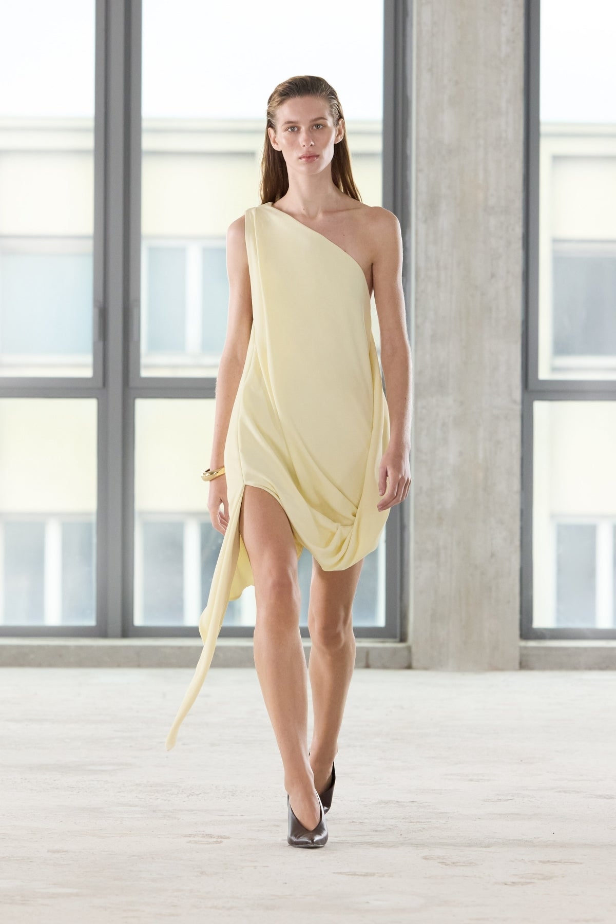Eon Mini Draped Dress in Lemon Yellow - CAMILLA AND MARC C&M Eon Mini Draped Dress in Lemon Yellow - CAMILLA AND MARC C&M