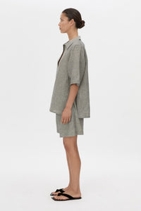 Phostre Stripe Linen Collared Top