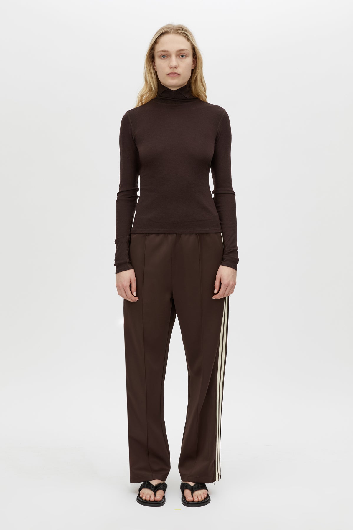 Barre High Neck Top - CAMILLA AND MARC Barre turtleneck long sleeve top in chocolate brown