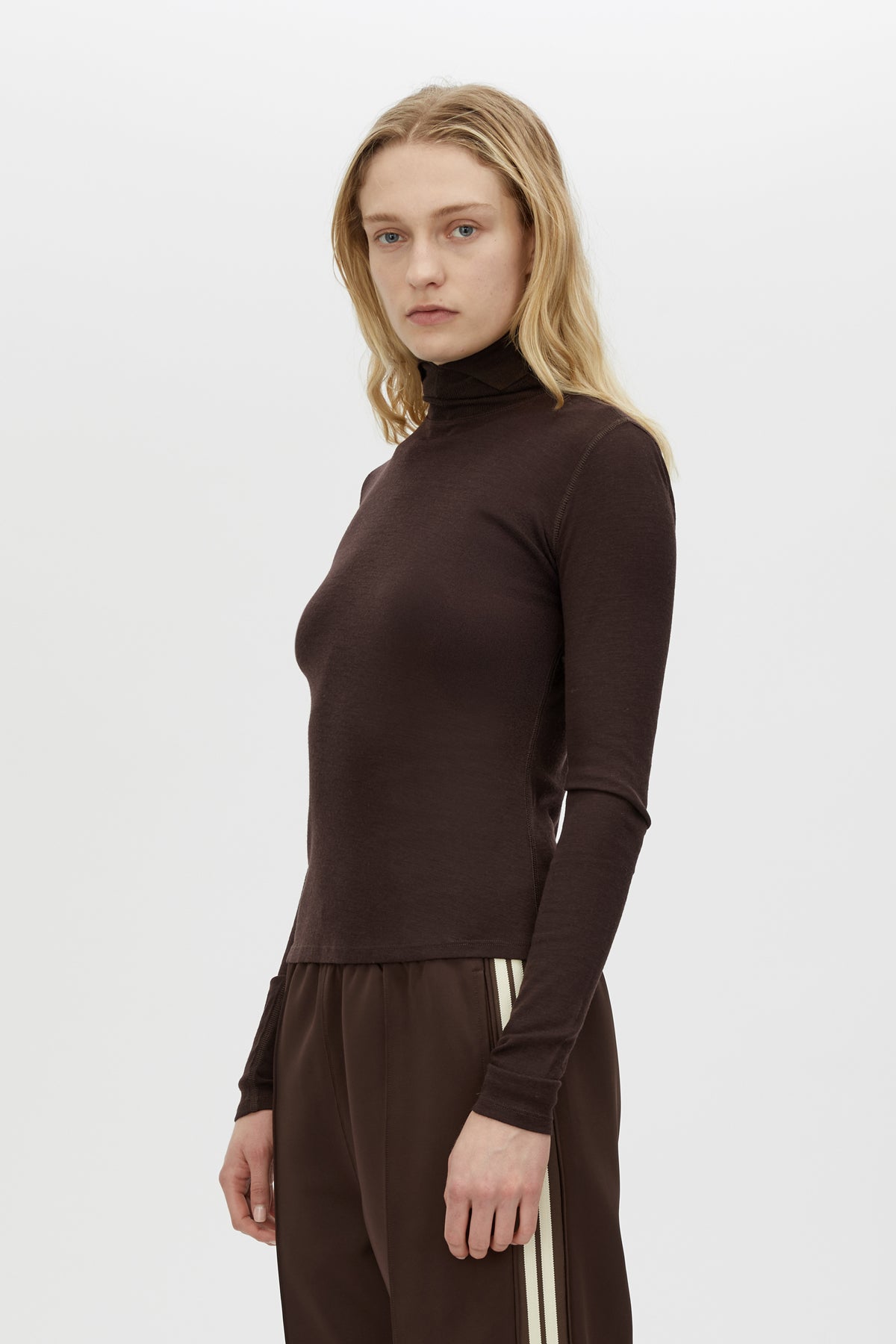 Barre High Neck Top - CAMILLA AND MARC Barre turtleneck long sleeve top in chocolate brown
