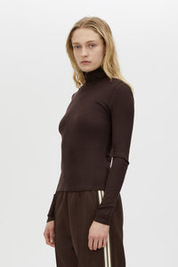Barre High Neck Top - CAMILLA AND MARC Barre turtleneck long sleeve top in chocolate brown
