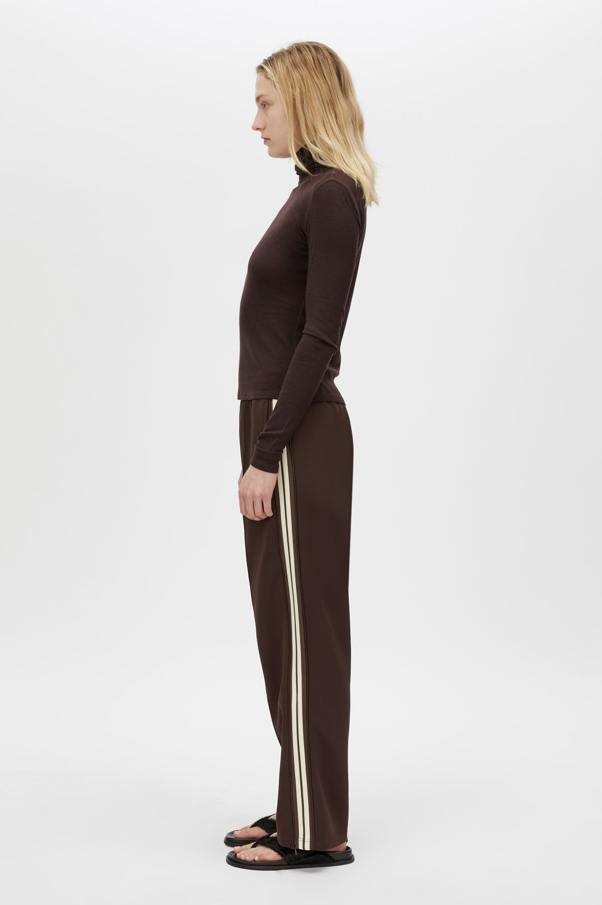 Barre High Neck Top - CAMILLA AND MARC Barre turtleneck long sleeve top in chocolate brown
