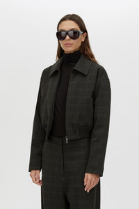 Casio Cropped Bomber - CAMILLA AND MARC Casio cropped checked bomber in charcoal grey
