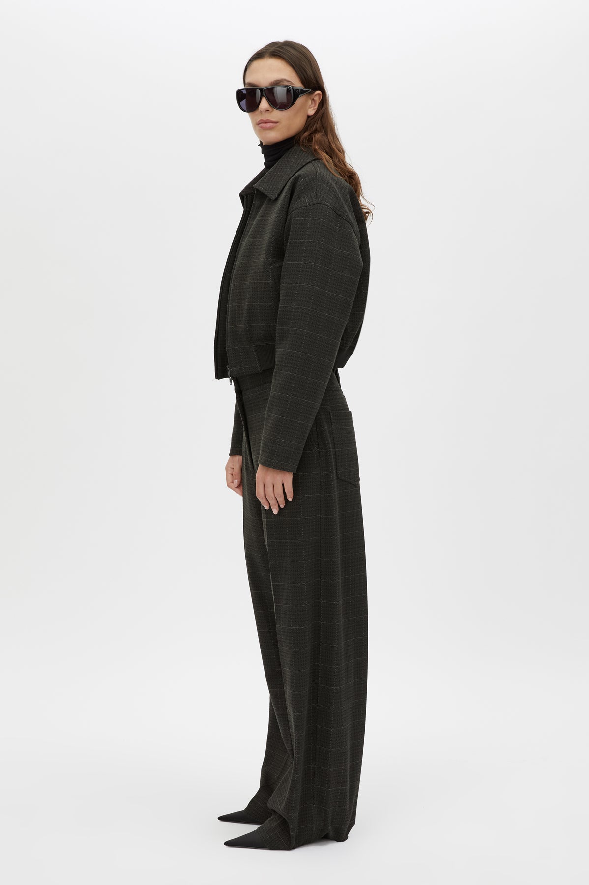 Casio Cropped Bomber - CAMILLA AND MARC Casio cropped checked bomber in charcoal grey