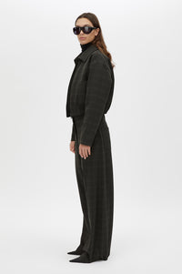 Casio Cropped Bomber - CAMILLA AND MARC Casio cropped checked bomber in charcoal grey