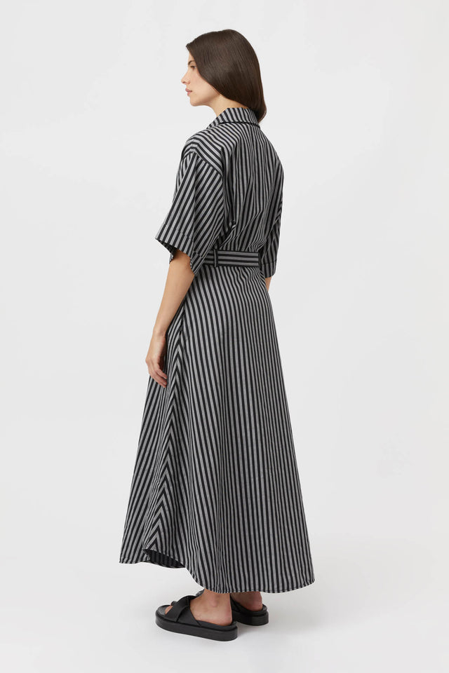 Cassius Belted Shirt Dress in Black and Ecru Stripe CAMILLA AND MARC Official C M