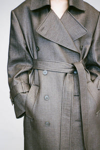 Close up view CAMILLA AND MARC Alpine Textured Coat in Black with double breasted front and Italian twill.