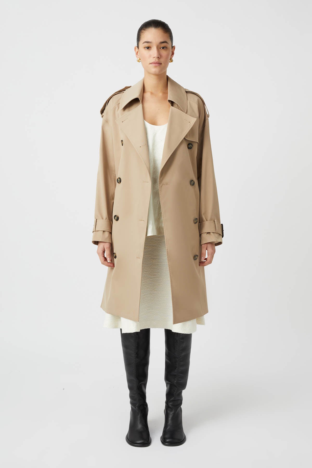 Evans Classic Knee Length Trench - CAMILLA AND MARC Evans knee-length twill trench coat in sand brown