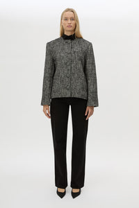 Front styled View CAMILLA AND MARC Xander Jacket in charcoal marle with oversized collarless crew neck.