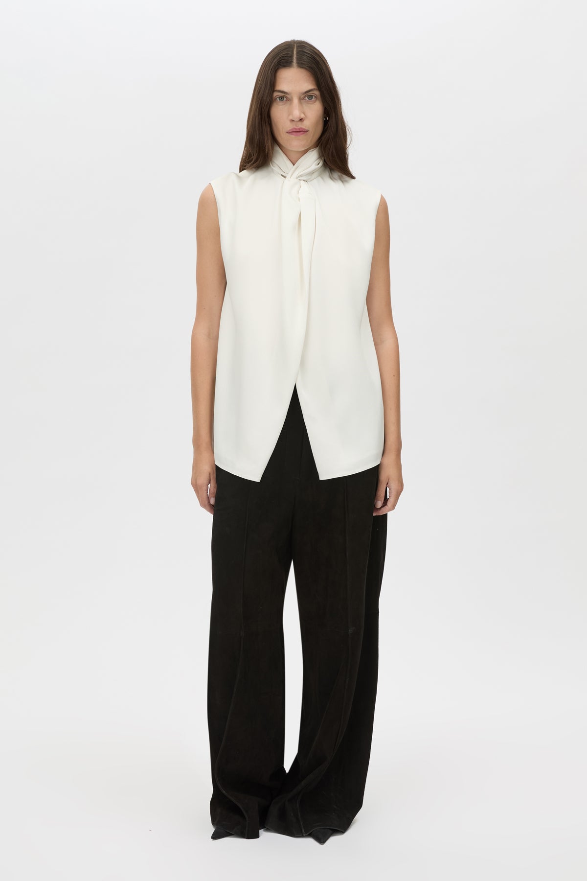 Aaron Top - CAMILLA AND MARC Aaron twist neck sleeveless top in cream with draped centre front opening