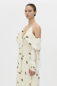Cropped view CAMILLA AND MARC Adel Long Sleeve Maxi Dress with adjustable straps and exposed shoulder sleeves.