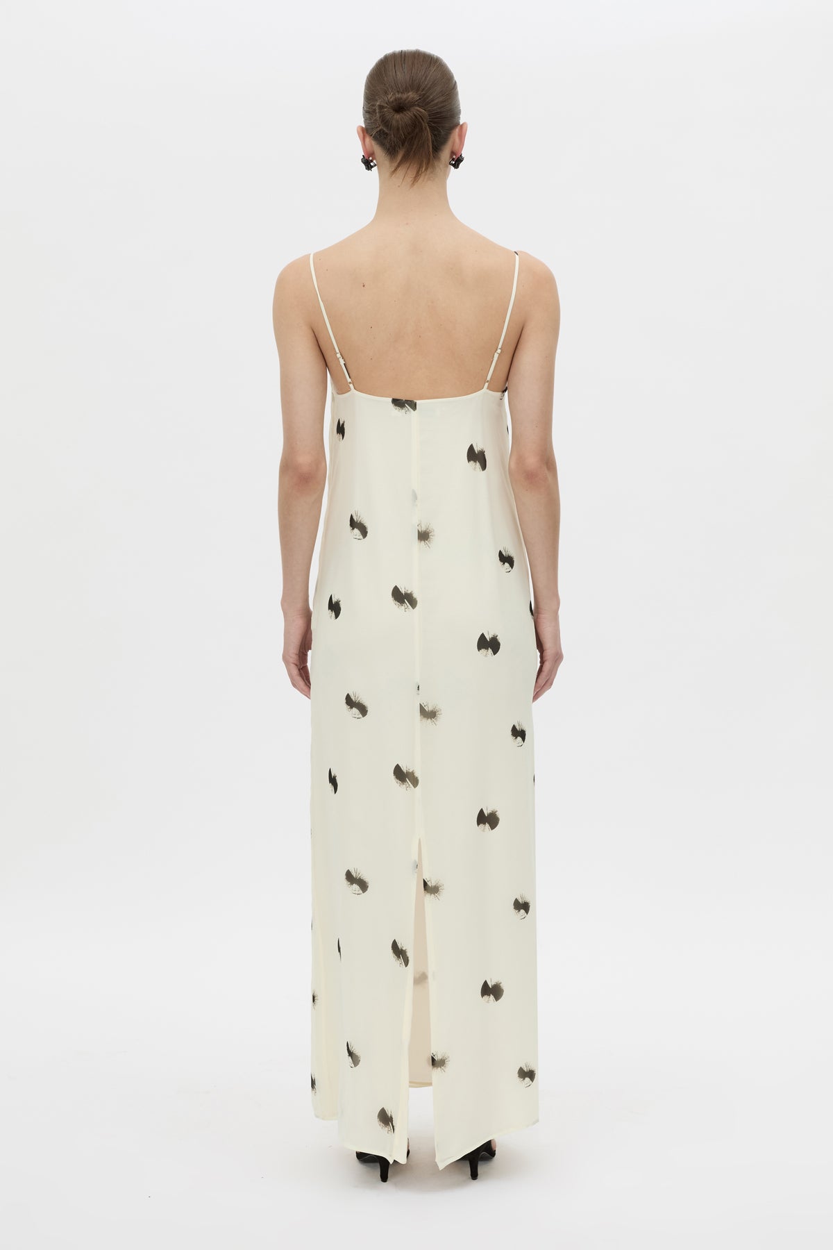 Back view CAMILLA AND MARC Adel Maxi Slip Dress with straight neckline and adjustable straps.