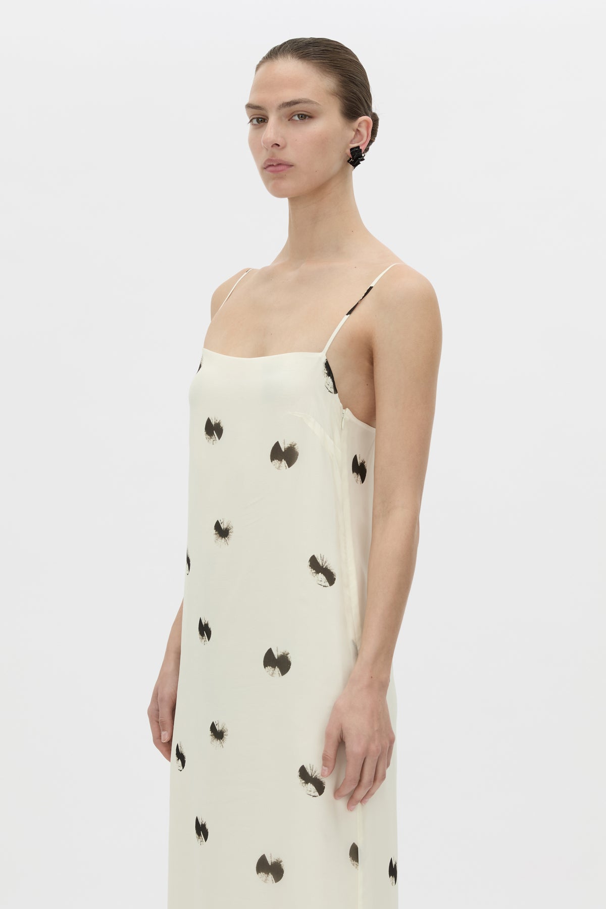 Cropped view CAMILLA AND MARC Adel Maxi Slip Dress with straight neckline and adjustable straps.