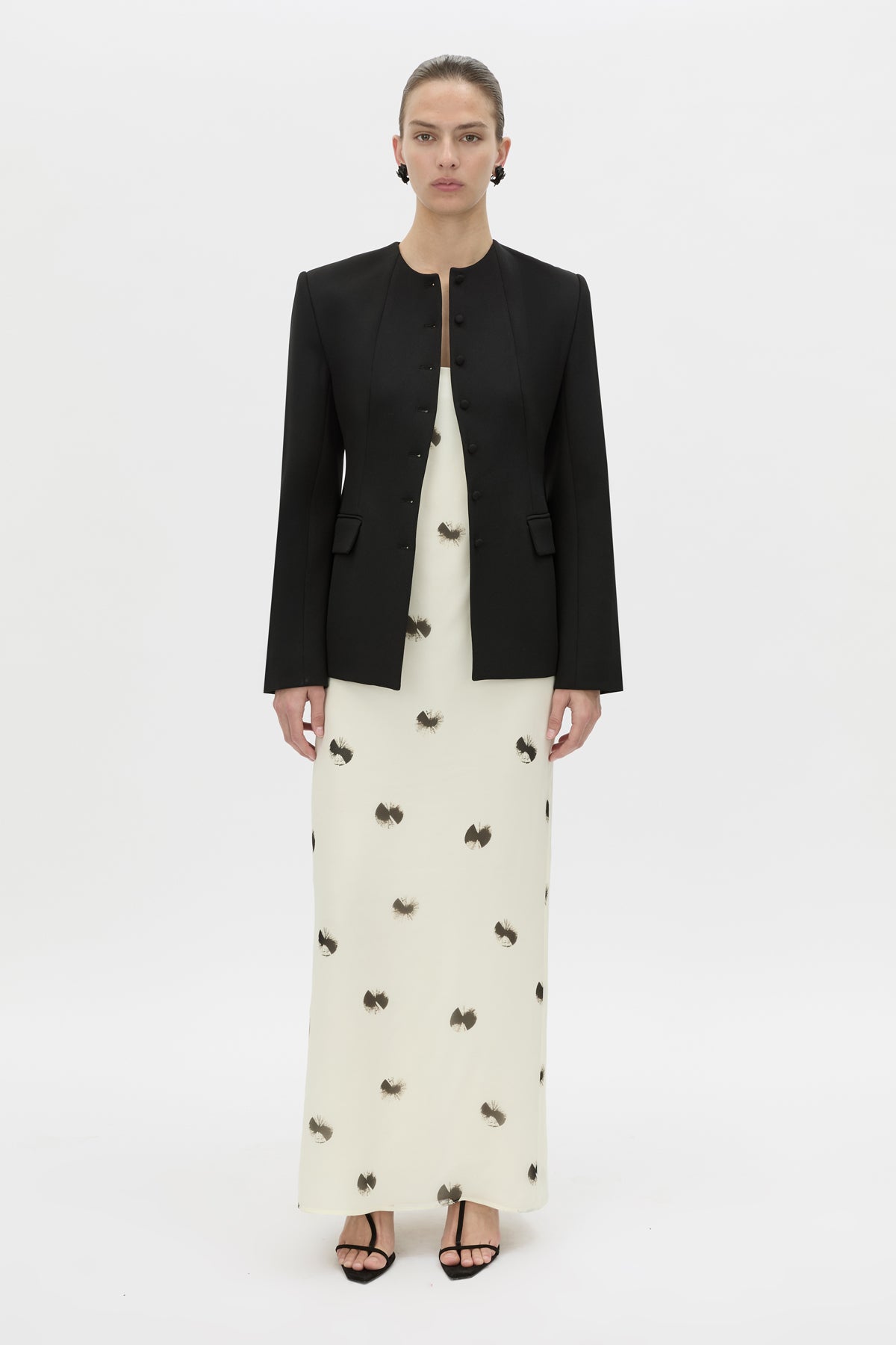 Styled view CAMILLA AND MARC Adel Maxi Slip Dress with straight neckline and adjustable straps.