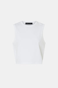 Ghost view CAMILLA AND MARC Alba Crop Rib Tank in soft white with bound low armholes and neckline.