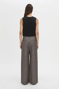 Back view CAMILLA AND MARC Alba Crop Rib Tank in black with bound low armholes and neckline.