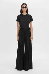 Front view CAMILLA AND MARC Alba cotton rib fitted tee in black with self-rib bind at the neck, narrow twin needle finish, designed to fade.