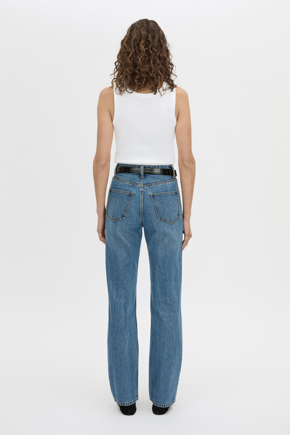 Back view CAMILLA AND MARC Alba rib scoop cotton tank in soft white with acid-wash rib cotton, designed to fade.