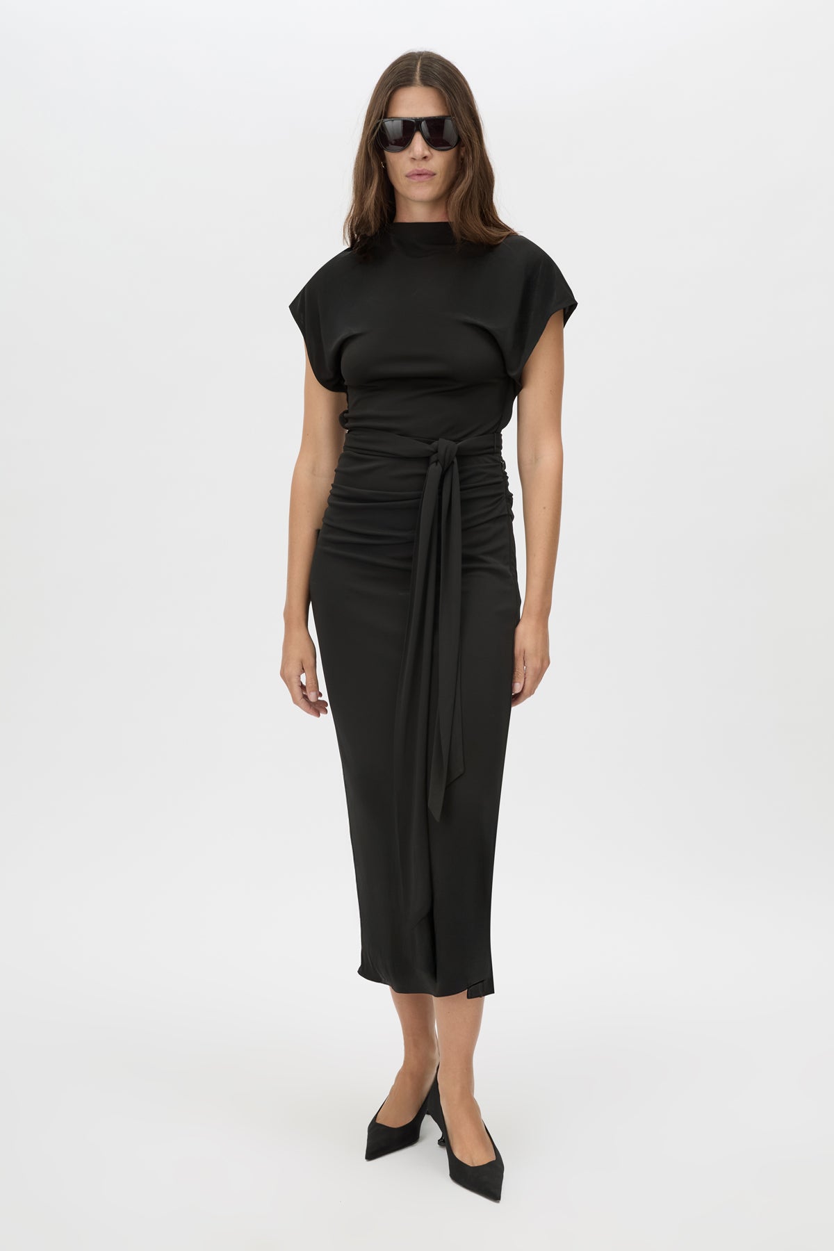 Alda Midi Dress - CAMILLA AND MARC CAMILLA AND MARC Alda draped black sleeveless midi dress with fitted waistline and