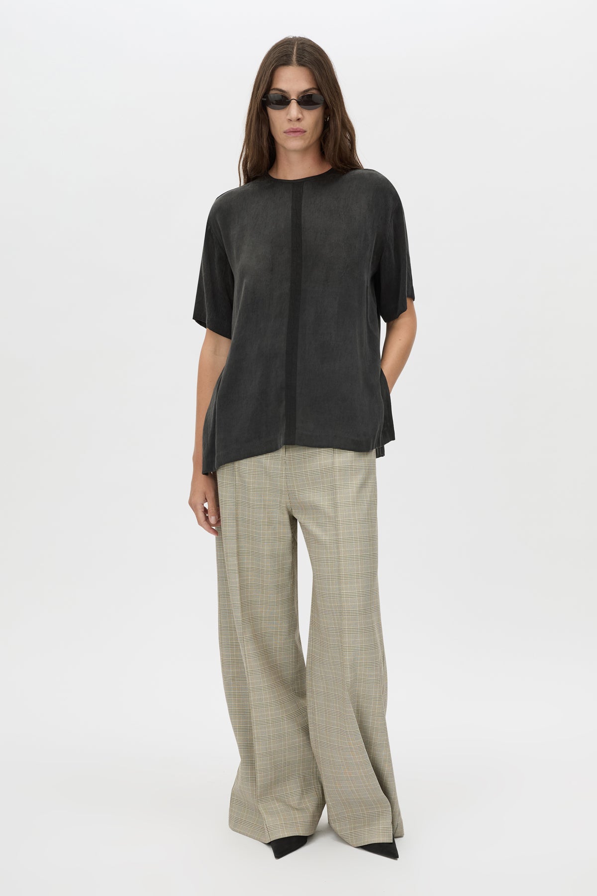 Allegro Satin Tee - CAMILLA AND MARC Allegro satin short sleeve oversized tee in washed black