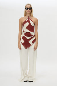 Front view CAMILLA AND MARC Alva Scarf Top in Alva Print styled with the Chara Embroidered Pant.