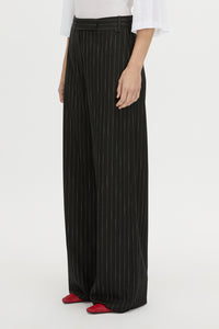 Cropped view CAMILLA AND MARC wide-leg Alvar Relaxed Pant in black and white stripe with a low rise fit.