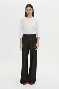 Front view CAMILLA AND MARC wide-leg Alvar Relaxed Pant in black and white stripe with a low rise fit.