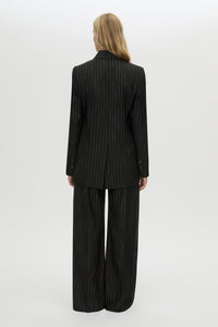Back view CAMILLA AND MARC Alvar Double Breasted Blazer in black and white stripe.