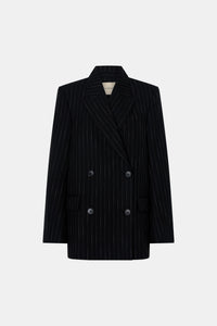 Ghost view CAMILLA AND MARC Alvar Double Breasted Blazer in black and white stripe.