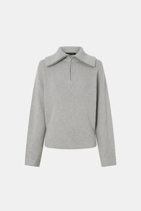Ghost view CAMILLA AND MARC Anouk Knit Pullover in Grey Marle with quarter‑zip metal opening and cotton–merino blend.