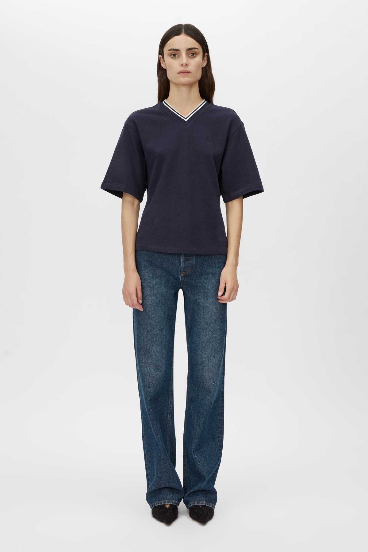 Aqui V Neck Monogram Tee