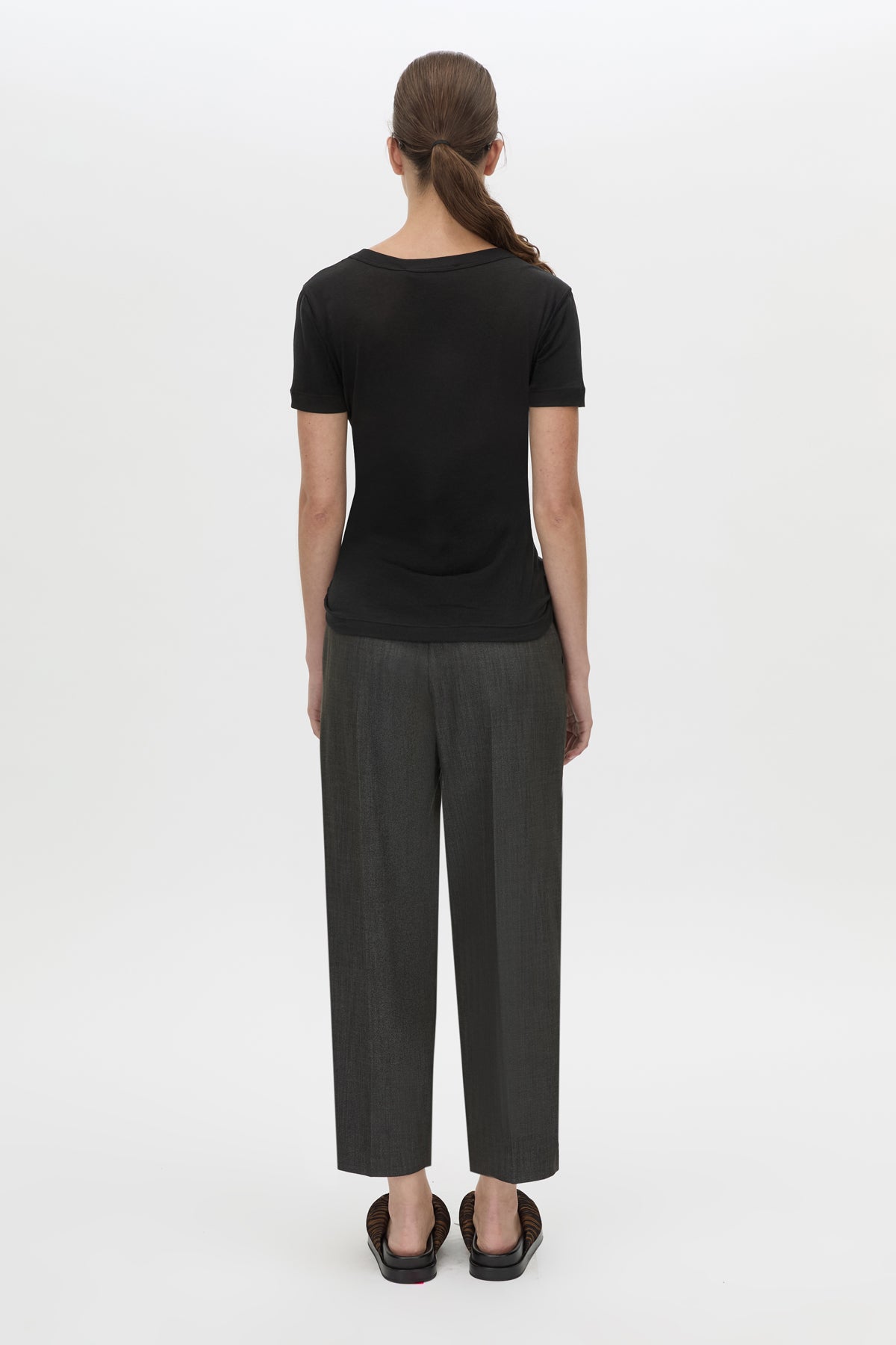 Back view CAMILLA AND MARC straight leg Arlowe Crop Pant in denim navy with elasticated waistband.