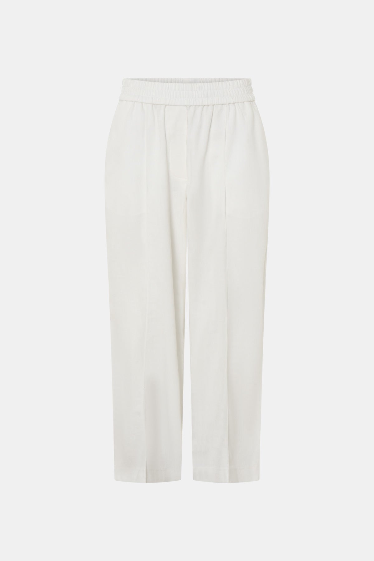 Ghost view CAMILLA AND MARC straight leg Arlowe Crop Pant in soft white with elasticated waistband.