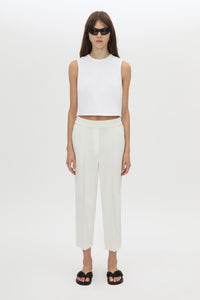 Front view CAMILLA AND MARC straight leg Arlowe Crop Pant in soft white with elasticated waistband.