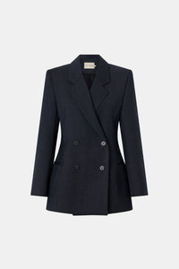 Ghost view CAMILLA AND MARC Ascent Fitted Hourglass Blazer in Dark Grey with contrast undercollar and 100% wool tailoring.