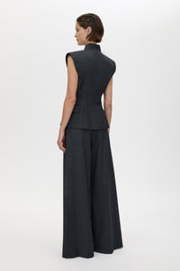 Back view CAMILLA AND MARC Ascent Double Breasted Vest in Dark Grey with tailored wool finish.