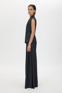 Side view CAMILLA AND MARC Ascent Double Breasted Vest in Dark Grey with tailored wool finish.