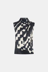 Ghost view CAMILLA AND MARC Asper Top in Navy print with sleeveless shell silhouette and high neckline.