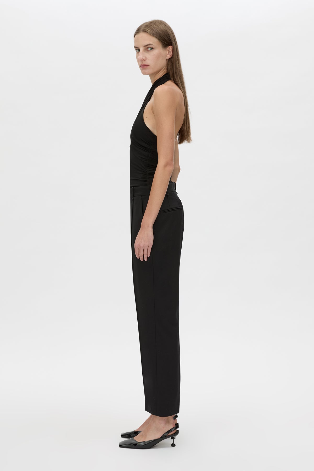 Atley Bodysuit - CAMILLA AND MARC Atley halter neck bodysuit in black, styled by twisting twice and placing over the